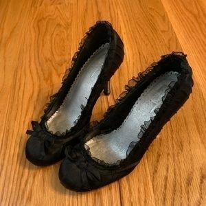 Black heels with ruffles and lace  - size 8